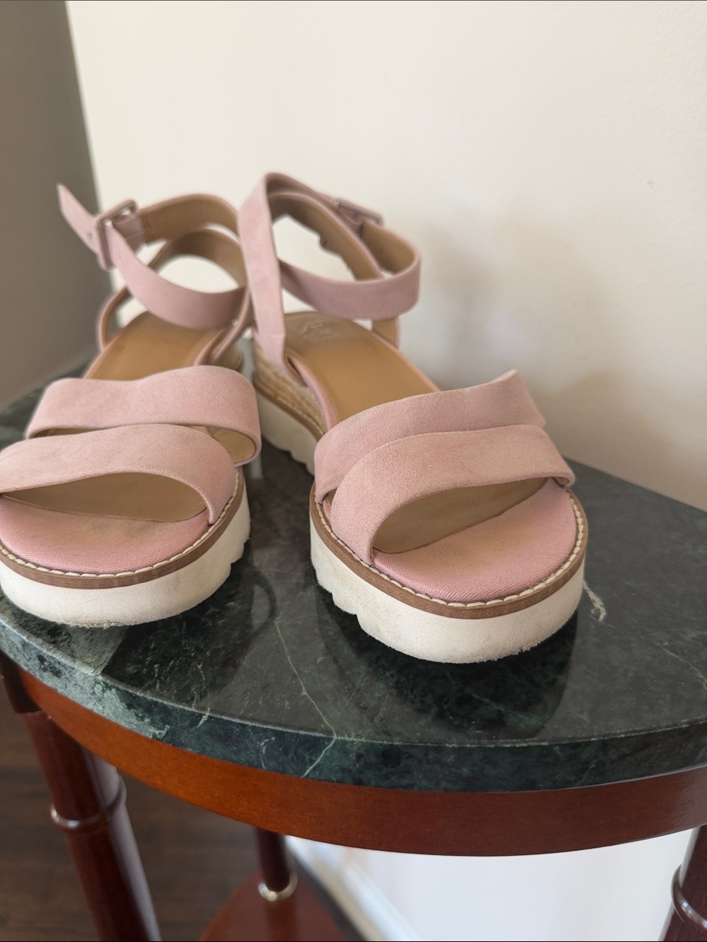 Franco Sarto Blush Pink Suede Ankle-Strap Platform Sandals - Picture 4 of 4
